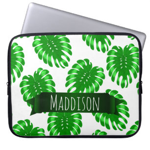 Womens Teen Girls Green Tropical Leaf Personalised Laptop Sleeve