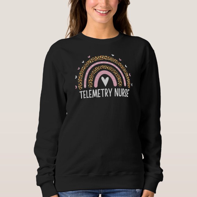 Womens Telemetry Nurse Nursing Leopard Rainbow Hea Sweatshirt (Front)