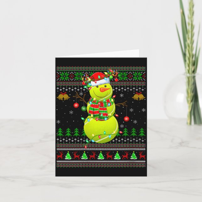 Womens Tennis Ball Snowman Ugly Christmas Sweaters Card (Front)