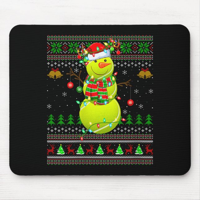 Womens Tennis Ball Snowman Ugly Christmas Sweaters Mouse Pad (Front)