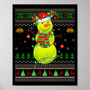Womens Tennis Ball Snowman Ugly Christmas Sweaters Poster