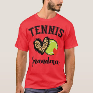 Womens Tennis Grandma Leopard Heart Grandmother T-Shirt