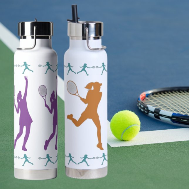 Women's Tennis Silhouettes-Purple, Teal, & Orange Water Bottle (Creator Uploaded)