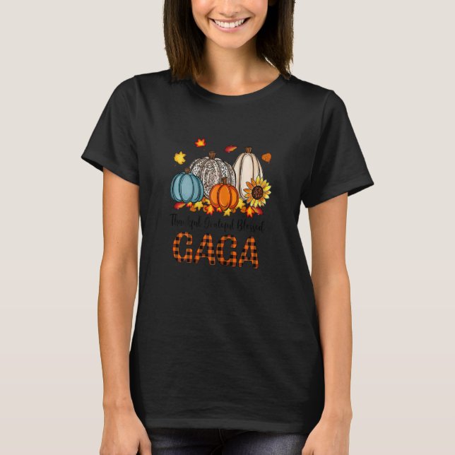 Womens Thankful Grateful Blessed Gaga Pumpkins Fal T-Shirt (Front)