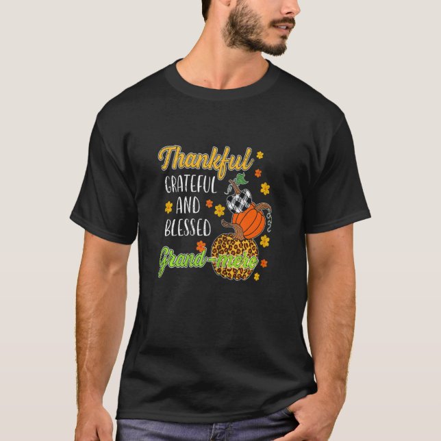 Womens Thankful Grateful Blessed Grand mere Autumn T-Shirt (Front)