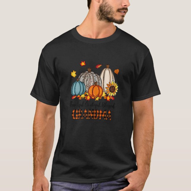 Womens Thankful Grateful Blessed Grandma Pumpkins  T-Shirt (Front)