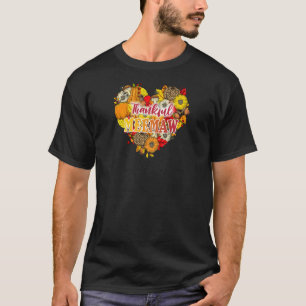 Womens Thankful Grateful Flower Pumpkin Heart Meem T-Shirt