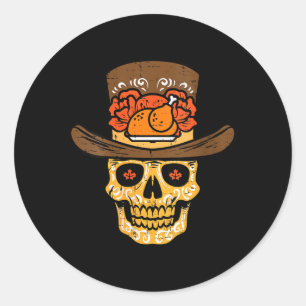 Womens Thanksgiving Sugar Skull Hat Fall Day Of Classic Round Sticker
