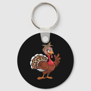 Womens Thanksgiving Turkey Women Girl Leopard Prin Key Ring