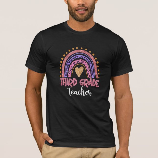 Womens Third Grade Teacher Leopard Pink Rainbow Ba T-Shirt (Front)