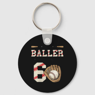 Womens This Baller Is Now 6 Birthday Baseball Bday Key Ring