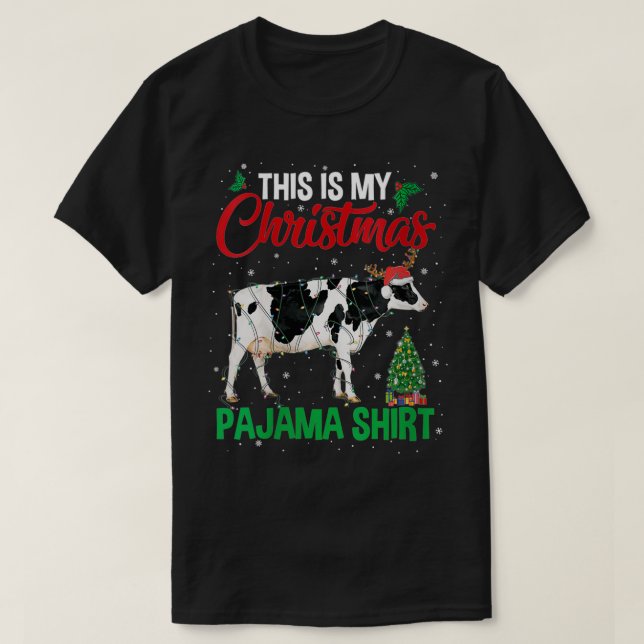 Womens This Is My Christmas Pajama  Cow Lover Sant T-Shirt (Design Front)