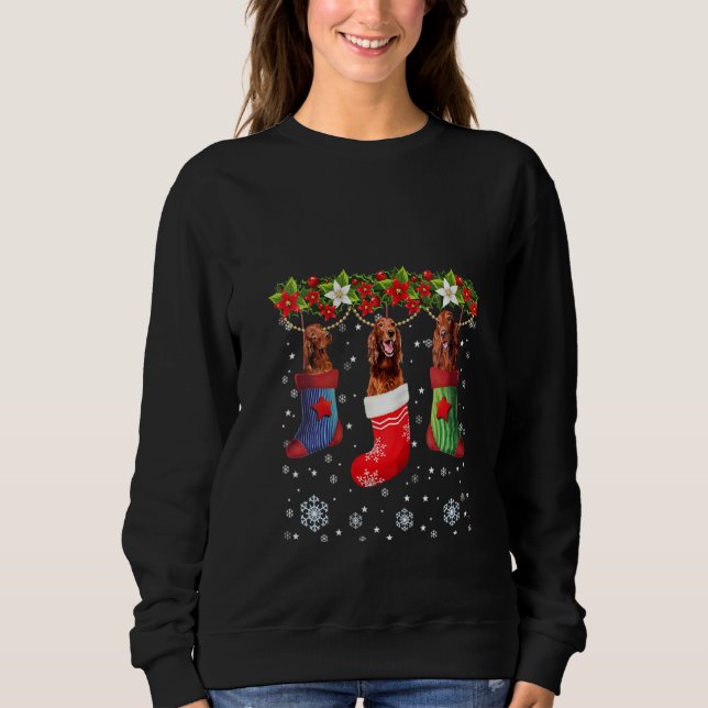 Womens Three Irish Setter Dog In Sock Christmas Sa Sweatshirt (Front)