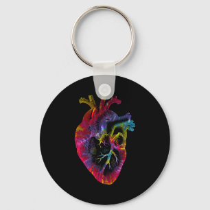 Womens Tie Dye Anatomical Heart Valentines Day Ana Key Ring