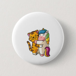 Womens Tiger and Unicorn Cute Zoo Animals Hugging  6 Cm Round Badge