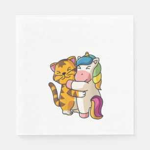 Womens Tiger and Unicorn Cute Zoo Animals Hugging Napkin