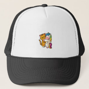 Womens Tiger and Unicorn Cute Zoo Animals Hugging Trucker Hat