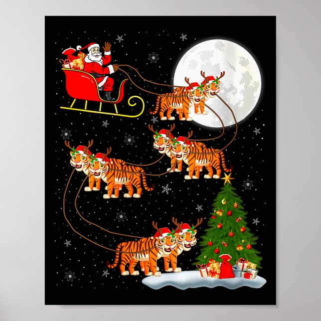 Womens Tiger Santa Sleigh Flying Funny Magical Chr Poster (Front)