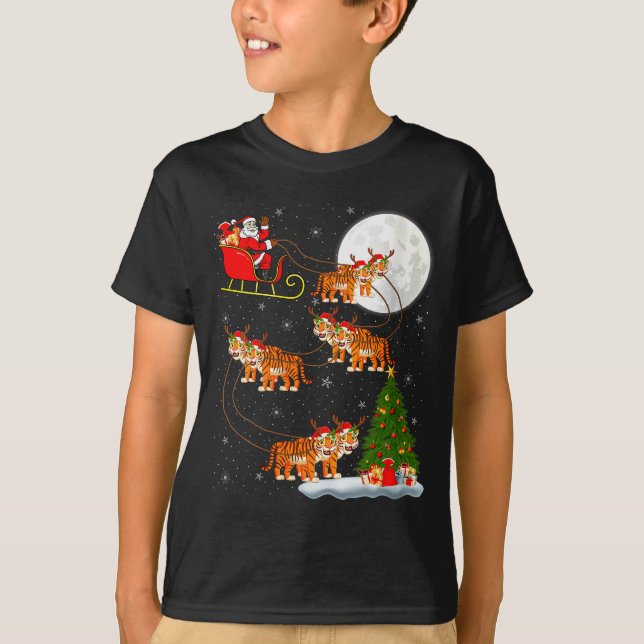 Womens Tiger Santa Sleigh Flying Funny Magical Chr T-Shirt (Front)