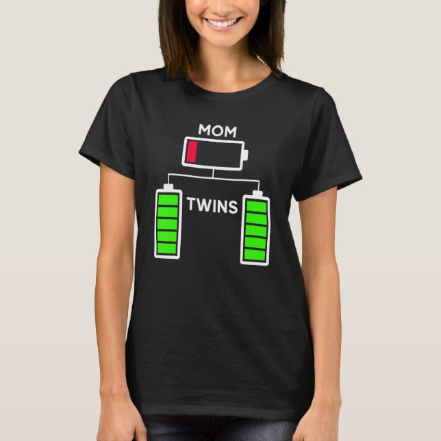 Womens Tired Twin Mum Low Battery Charge T-Shirt (Front)