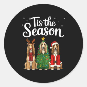 Womens Tis The Season Afghan Hound Christmas Santa Classic Round Sticker