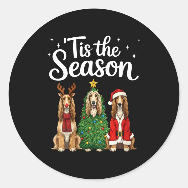 Womens Tis The Season Afghan Hound Christmas Santa Classic Round Sticker (Front)
