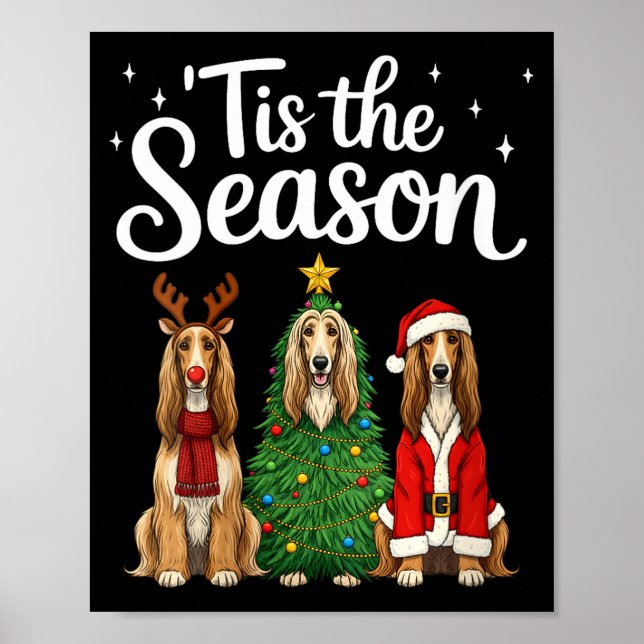 Womens Tis The Season Afghan Hound Christmas Santa Poster (Front)