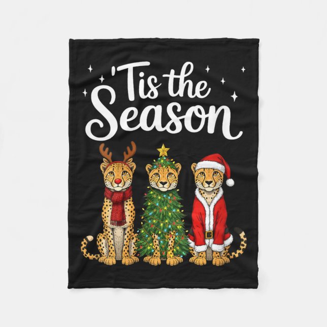 Womens Tis The Season Cheetah Christmas Santa Safa Fleece Blanket (Front)