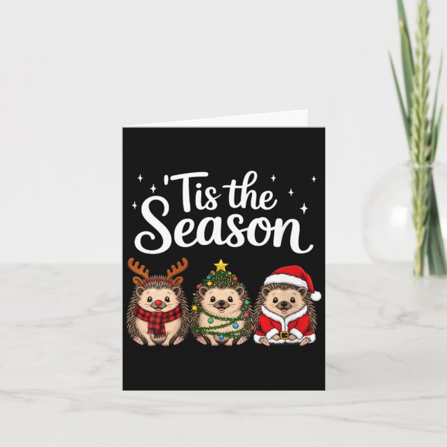Womens Tis The Season Hedgehog Christmas Santa V-n Card (Front)