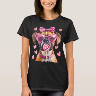 Womens Trendy Cute Boxer Mum Bow Dog Lover Valenti T-Shirt