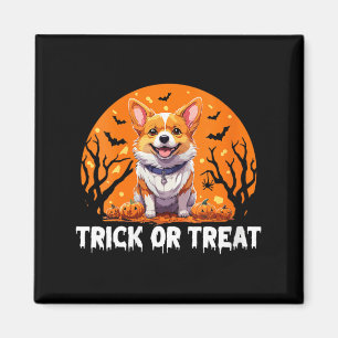 Womens Trick Of Treat Halloween Dog V-Neck Magnet
