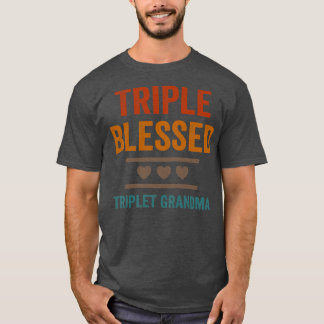 Womens Triple Blessed Triplet Grandma Grandkids Fu T-Shirt