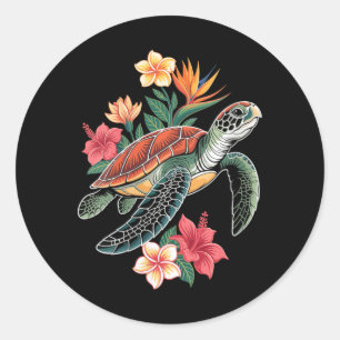Womens Trocal Sea Turtle Hibiscus Ocean Wildlife Classic Round Sticker