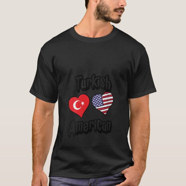 Womens Turkish American Flag Hearts Combo Turkey V T-Shirt (Front)