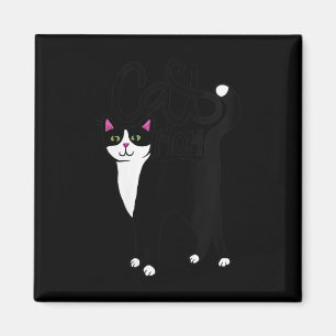 Womens Tuxedo Cat Mum Cute V-neck Magnet