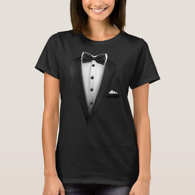 Womens Tuxedo Wedding Special Occasion Bow Tie V-n T-Shirt (Front)