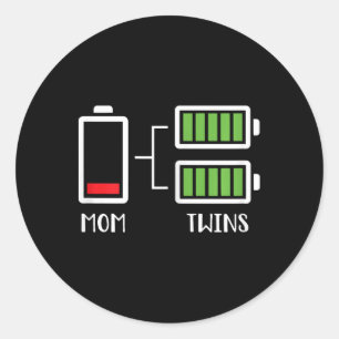 Womens Twin Mama Funny Tired Low Cute Mum Of Twins Classic Round Sticker