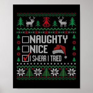 Womens Ugly Christmas List Funny Nice Naughty I Sw Poster