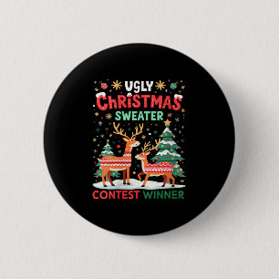Womens Ugly Christmas Sweater Reindeer Contest Win 6 Cm Round Badge