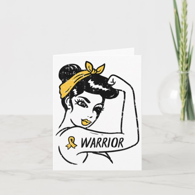 Womens Unbreakable Warrior Childhood Cancer Ribbon Card (Front)