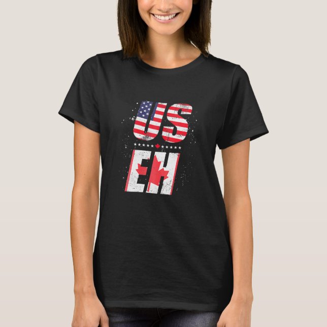 Womens Us Flag Maple Leaf Patriotic Canadian Ameri T-Shirt (Front)