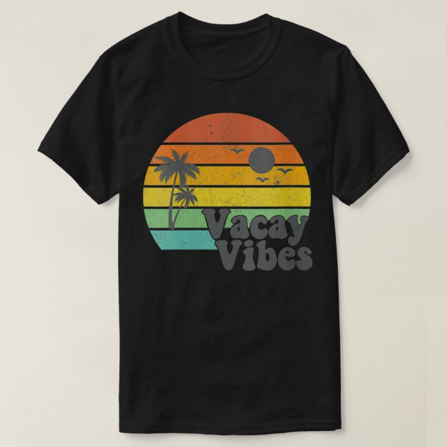Womens Vacay Vibes Retro Beach Vacation Summer Quo T-Shirt (Design Front)