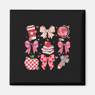 Womens Valentine Teacher Coquette Bow Teacher Vale Magnet