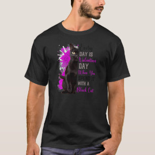 Womens Valentines Day Black Cat Mama Mother Funny T-Shirt