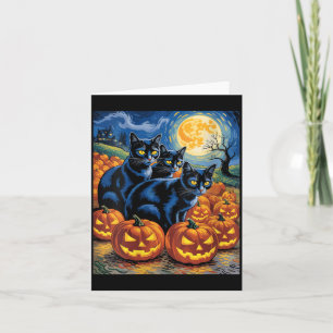 Womens Van Gogh Style Black Cats Halloween Pumpkin Card