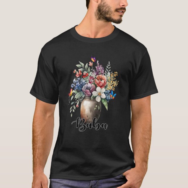 Womens Vase of Wildflowers Butterflies Baba T-Shirt (Front)