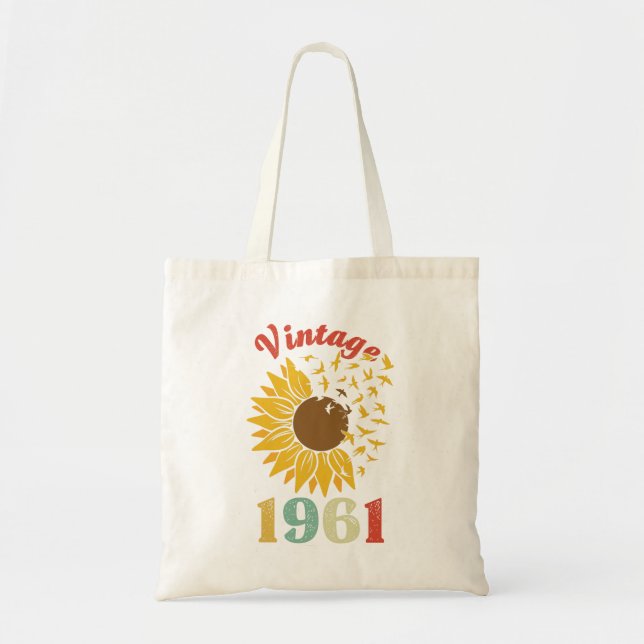 Womens Vintage 1961 Sunflower 60th Birthday Tote Bag (Front)