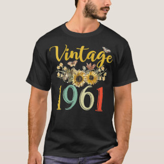 Womens Vintage 1961 Sunflower 61st Birthday Awesom T-Shirt