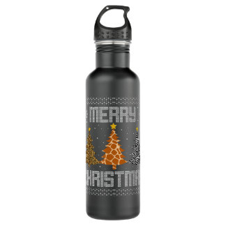 Women's Vintage Christmas Leopard tree and Red Buf 710 Ml Water Bottle