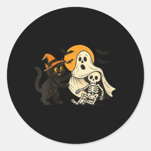 Womens Vintage Halloween Black Cat Revealing Classic Round Sticker